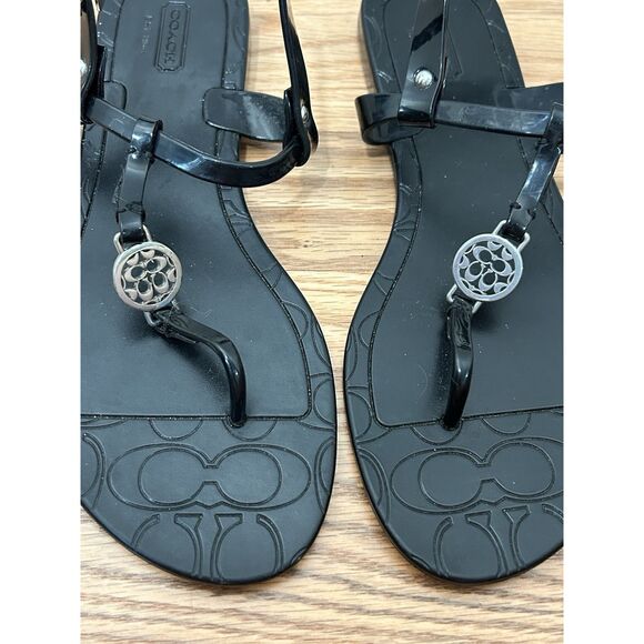 Coach Pansy Women Black Jelly Sandals Flats T-Strap Thong Flip Flops A0925 7B - Picture 2 of 6